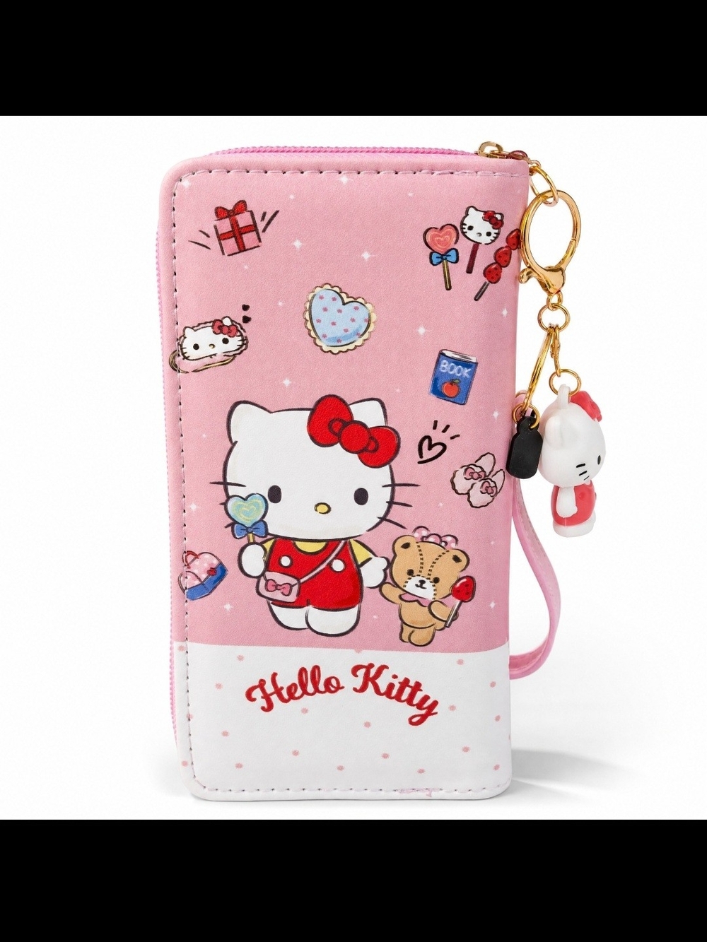 Hello Kitty Pink Zipper Wristlet Wallet with Hello Kitty Keychain- Vegan Leather - Picture 3 of 10